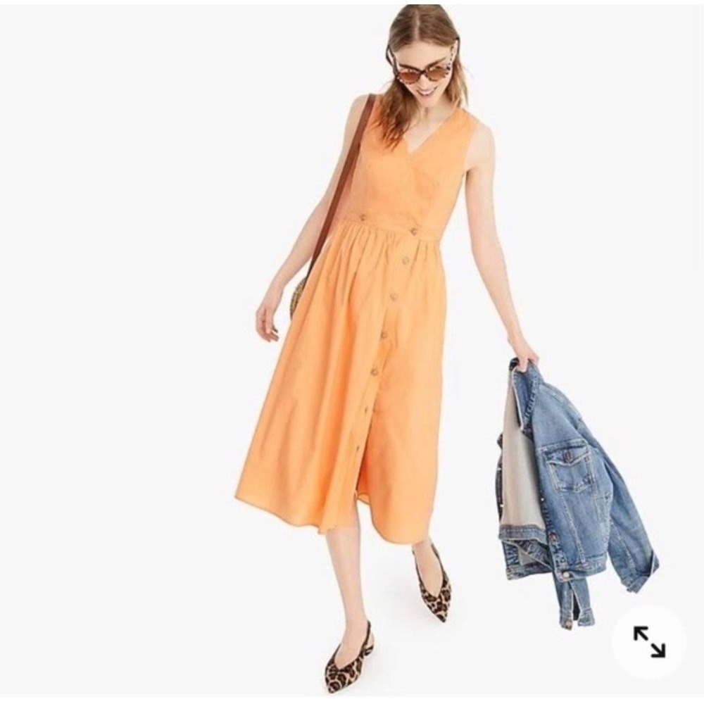J Crew Poplin Preppy Button Front Shirt Midi Rosina Dress Women 4 Peach Pockets